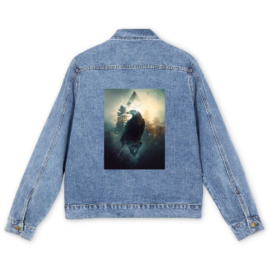 Eagle Forest Geometric Graphic Men's Denim Jackets