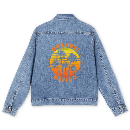 Retro Cozumel Mexico Souvenir Vintage Palm Tree Men's Denim Jackets