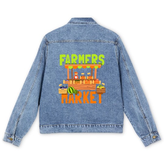 Farmers Market Chicken Farmer Cow Farming Men's Denim Jackets