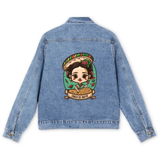Frida Kahlo & Tacos Funny Cinco De Mayo Mexican Men's Denim Jackets