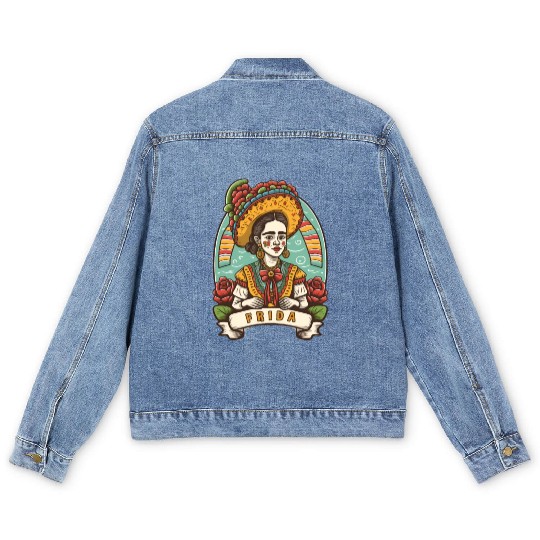 Frida Kahlo Floral Portrait Funny Cinco De Mayo Men's Denim Jackets