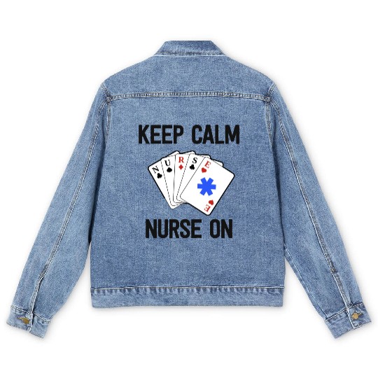 Funny Nurse Life Paramedic Gift Keep Calm Card Men's Denim Jackets