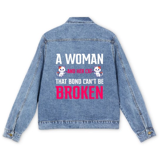 A woman and her cat that bond can't be broken Men's Denim Jackets