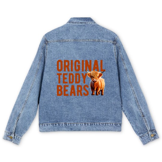 Original Teddy Bears Highland Cow Scottish Cattle Men's Denim Jackets