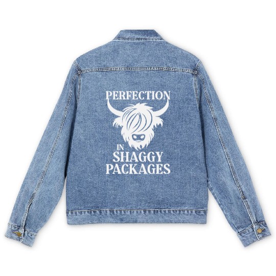 Perfection In Shaggy Packages Highland Cow Men's Denim Jackets