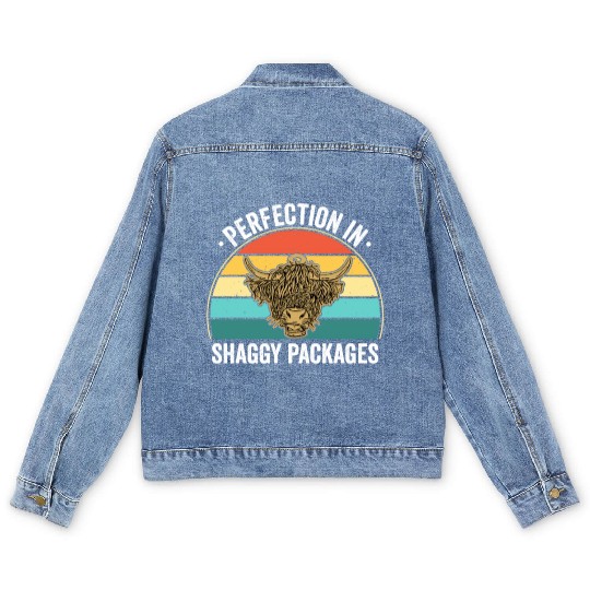 Perfection In Shaggy Packages Highland Cow Men's Denim Jackets