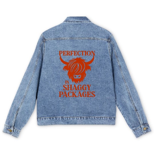 Perfection In Shaggy Packages Highland Cow Men's Denim Jackets