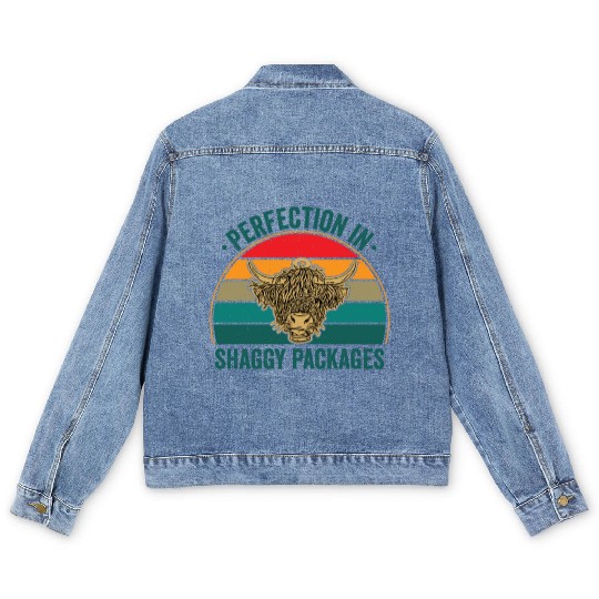 Perfection In Shaggy Packages Highland Cow Men's Denim Jackets