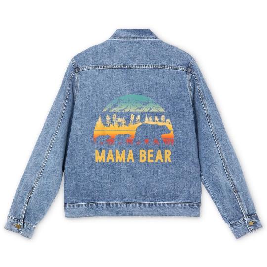 Mama Bear with 2 Cubs Retro Mountains Mother's day Men's Denim Jackets