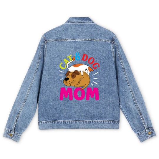 Cat And Dog Mom Girl Cats Dogs Lover Men's Denim Jackets