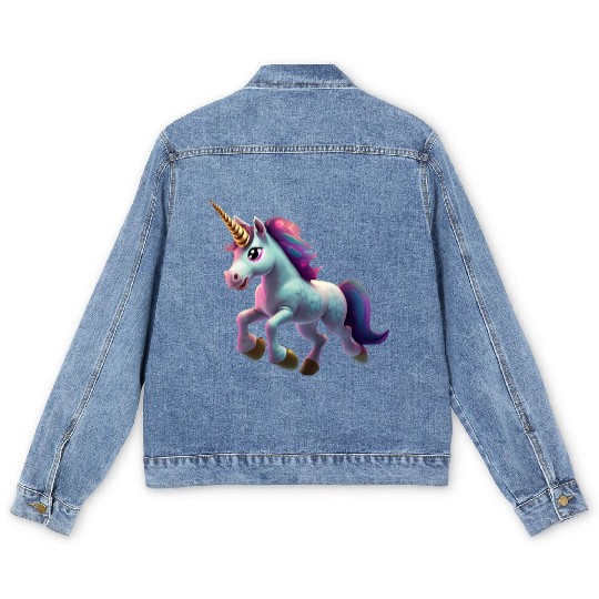 magic unicorn cartoon horse pony Men's Denim Jackets