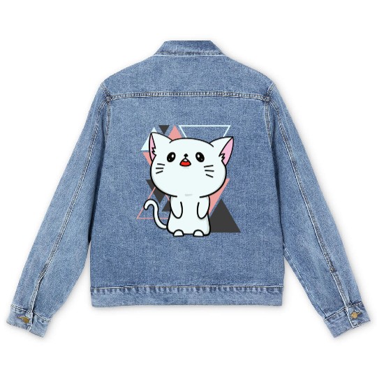 Cute little cat adorable kitty Kittenlove cat mom Men's Denim Jackets