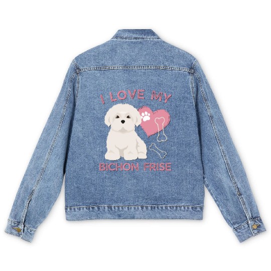 Cute puppy Bichon Frise Valentines Dog lover dogs Men's Denim Jackets