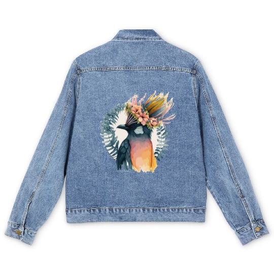 Cute Bird Of Paradise Bird Flower Crown Pet Birds Men's Denim Jackets