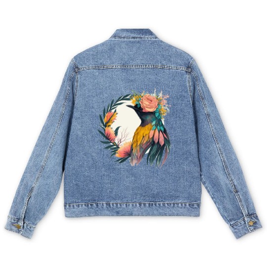 Cute Bird Of Paradise Bird Flower Crown Pet Birds Men's Denim Jackets