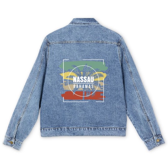 Nassau Bahamas Artistic Palm Tree Retro Men's Denim Jackets