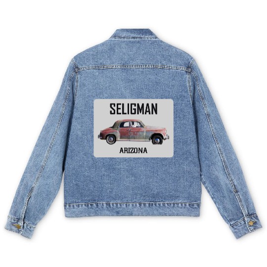 Old car city of Seligman in Arizonna, US Route 66 Men's Denim Jackets