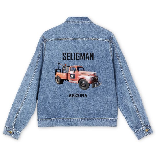 Old car city of Seligman in Arizonna, US Route 66 Men's Denim Jackets