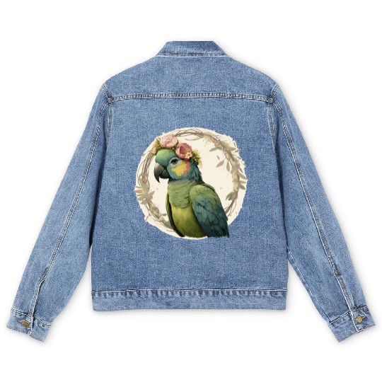 Watercolor Parrot Hahn's Macaw Bird Flower Crown P Men's Denim Jackets