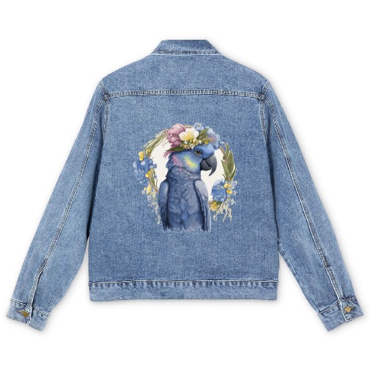Cute Hyacinth Macaw Parrot Bird Flower Crown Pet B Men's Denim Jackets