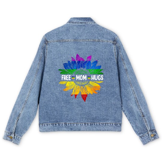 Rainbow Free Mom Hugs Gay Pride Lgbt Daisy Flower Men's Denim Jackets