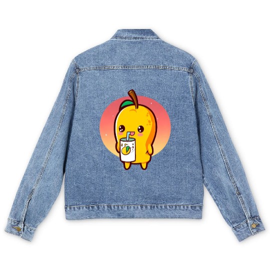 Refreshing mango enjoying mango juice Men's Denim Jackets