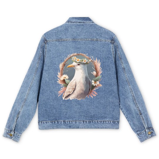 Seagull Bird Flower Crown Floral Seabirds Men's Denim Jackets