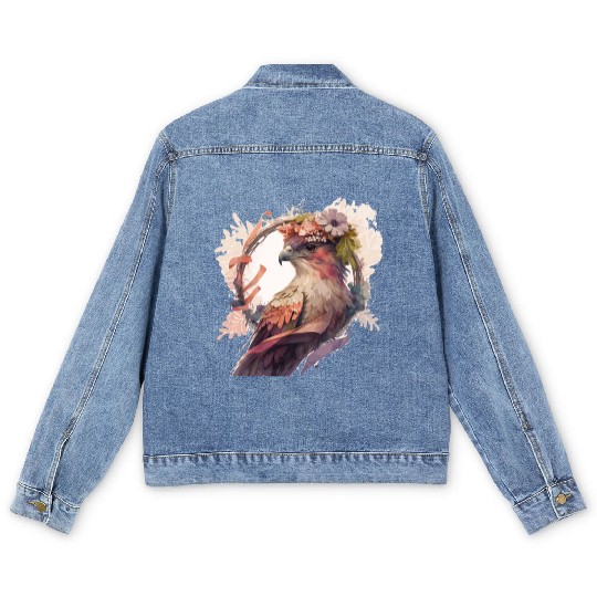 Birds Of Prey Kite Bird Flower Crown Floral Men's Denim Jackets