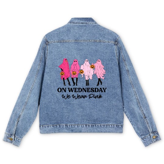 Breast Cancer On Wednesday We Wear Pink Halloween Men's Denim Jackets