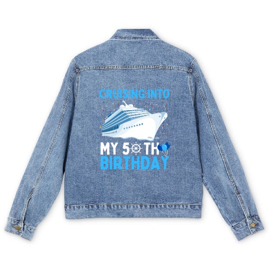 cruising into my 50th birthday 50 Year Old Cruise Men's Denim Jackets