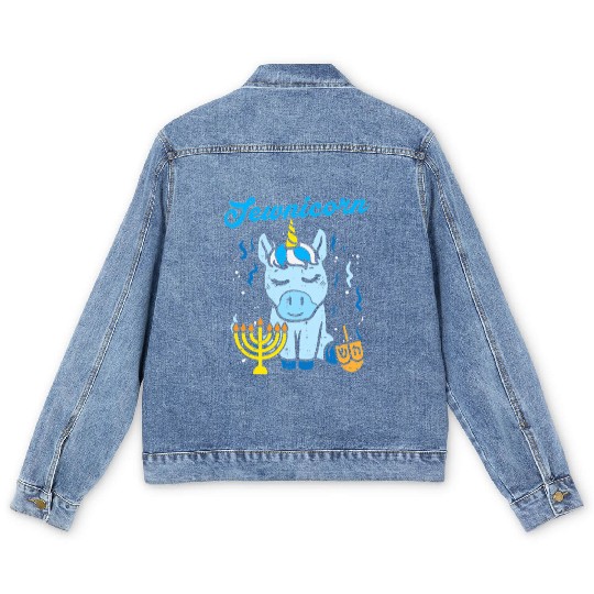 Jewnicorn Jew Unicorn Cute Hanukkah Pajamas Men's Denim Jackets