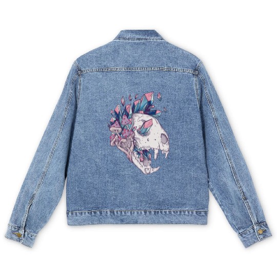 Crystal Cat Skull Men's Denim Jackets