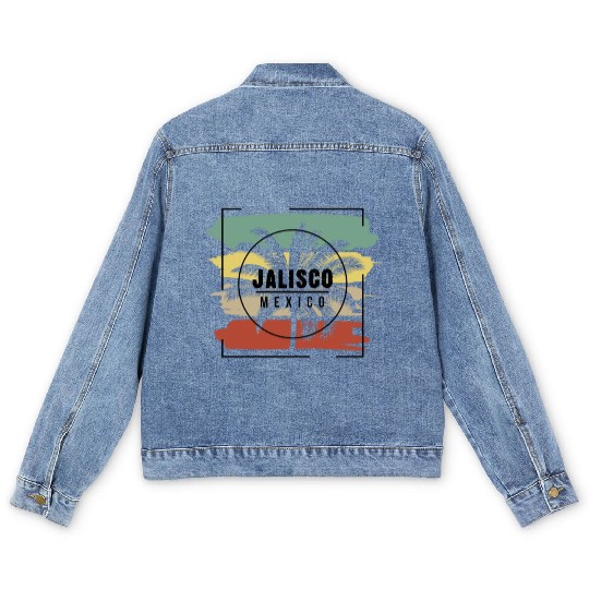Jalisco Mexico Palm Tree Retro Artistic Men's Denim Jackets