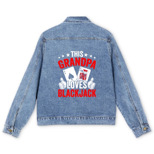Grandpa Loves Blackjack Casino Card Game Blackjack Men's Denim Jackets