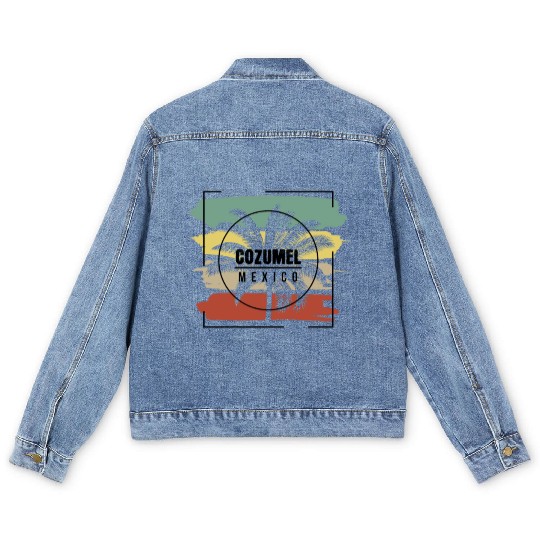 Cozumel Mexico Palm Tree Retro Artistic Men's Denim Jackets