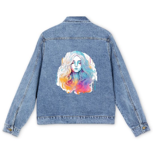 Glimmering Holographic Girl The Future is Now Men's Denim Jackets
