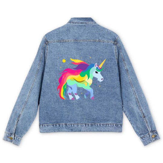 Magical and Colorful Unicorn Illustration Men's Denim Jackets
