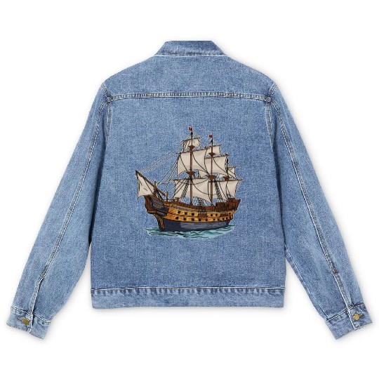 Columbus Day 1492 Ship Men's Denim Jackets