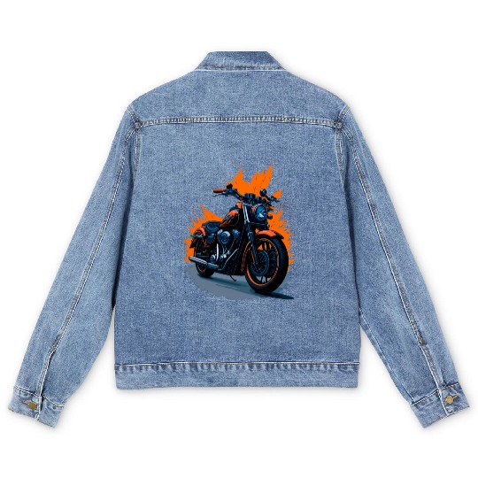 Motorcycle Retro illustration Men's Denim Jackets
