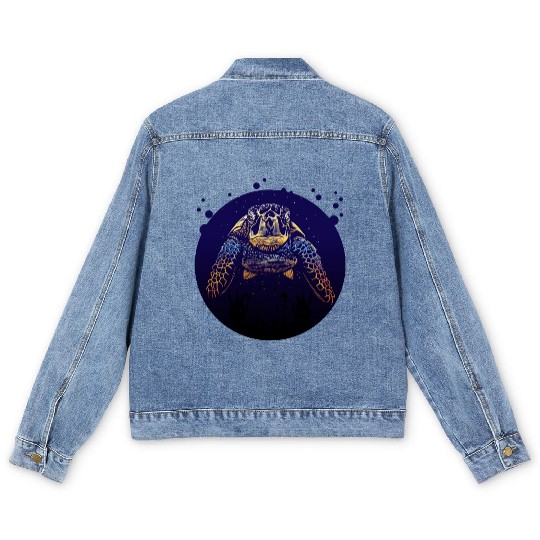 Sea Life - Colorful Sea Turtle Men's Denim Jackets