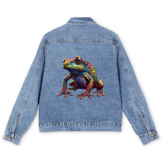 Psychedelic frog in vibrant colors dart frog Men's Denim Jackets