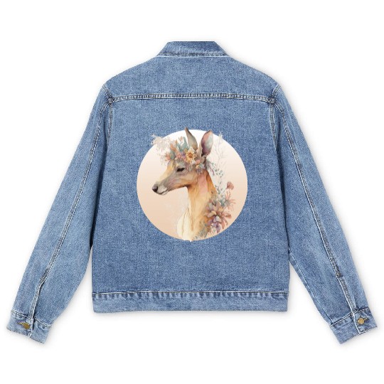 Australian Kangaroo Flower Crown Watercolor Animal Men's Denim Jackets