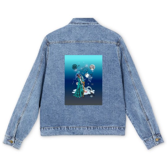 Zodiac sign Aquarius in the unique version Graphic Men's Denim Jackets