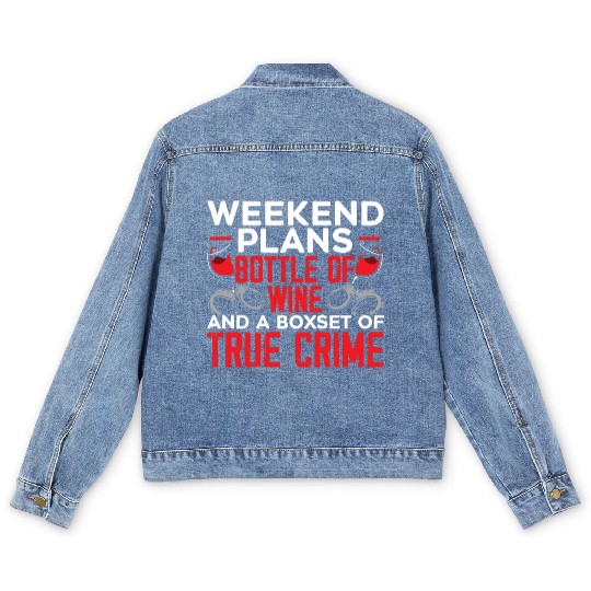 True Crime Documentary Mystery Podcast Wine Lover Men's Denim Jackets