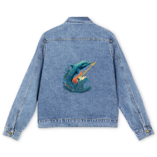Dolphin Playing Electric Guitar Rock Men's Denim Jackets
