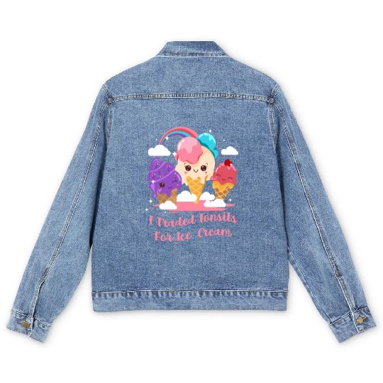 I Traded Tonsils For Ice Cream Funny Tonsil Men's Denim Jackets