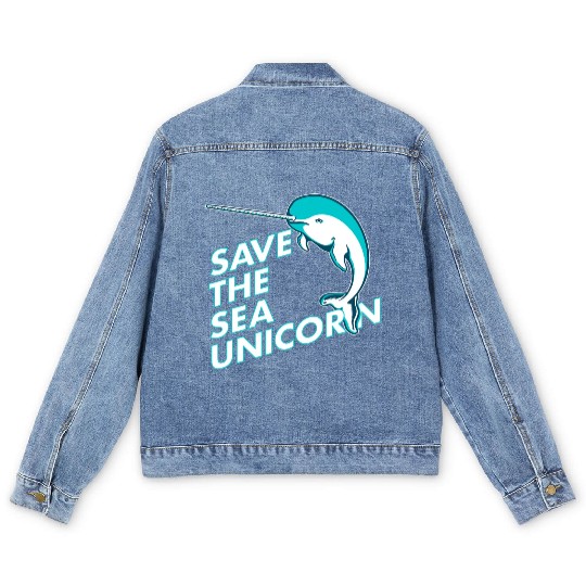 Funny Save the Sea Unicorn Narwhal Men's Denim Jackets