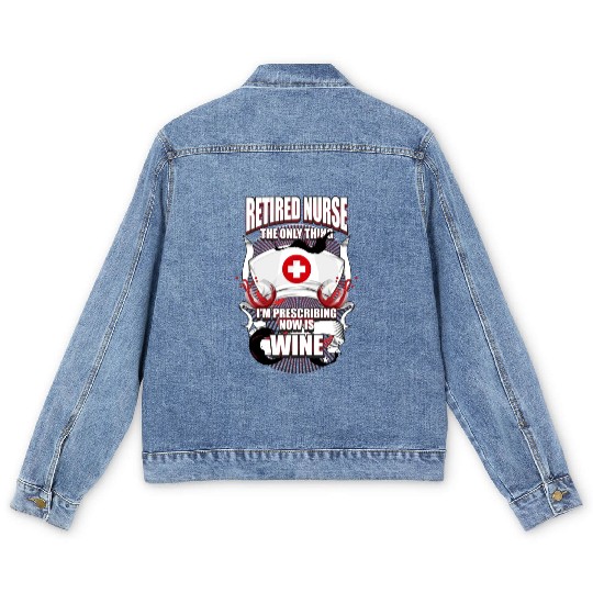 Funny Retired Nurse Wine Lover Nurse Men's Denim Jackets