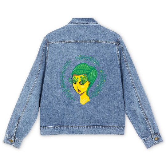 Hello Spring Green Witch Mother Nature Men's Denim Jackets