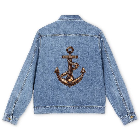Anchor, Brown ,Sailing ,Sailboat ,Motor Boat, Men's Denim Jackets